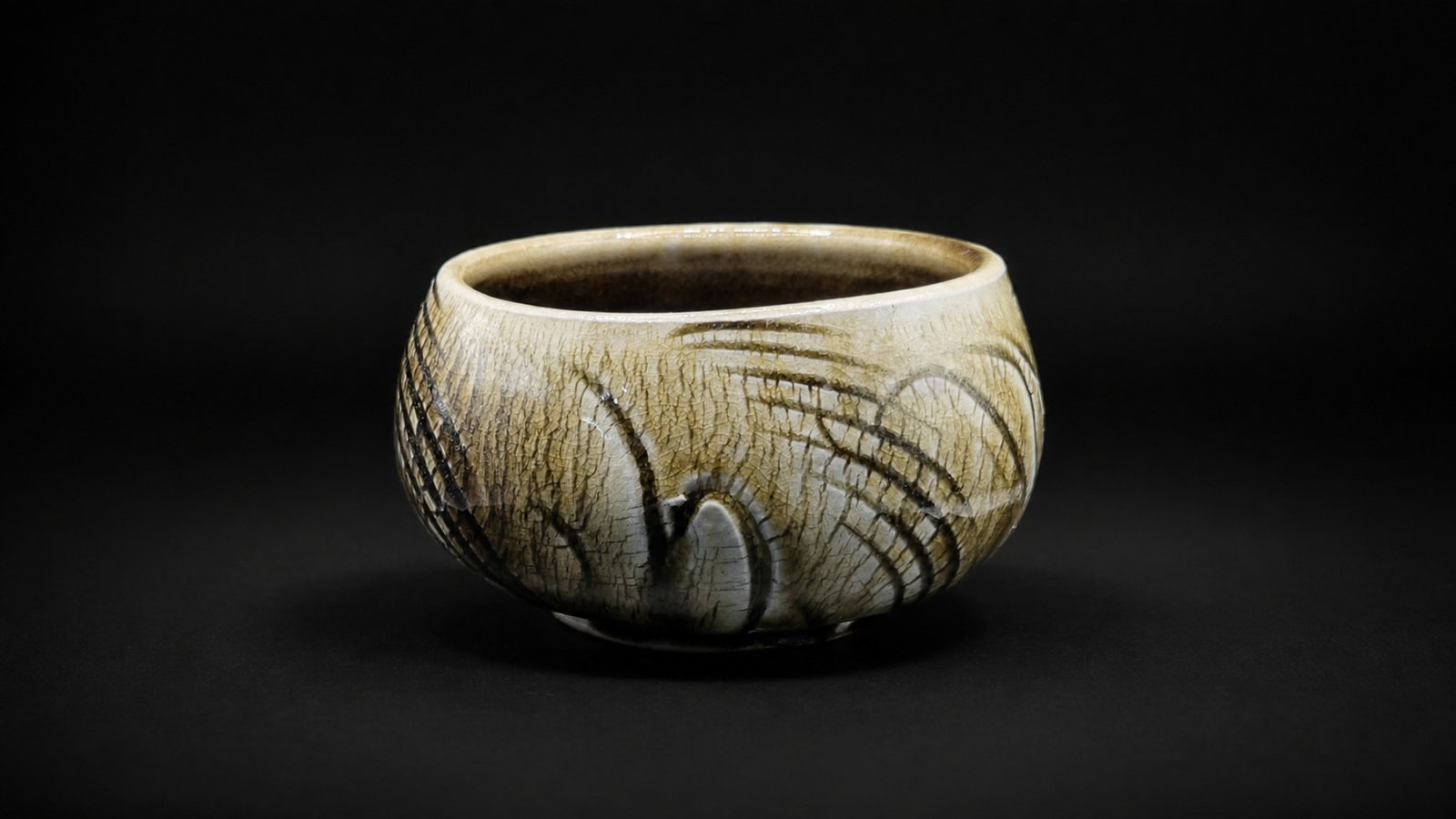 Cream and Olive Brushwork Bowl