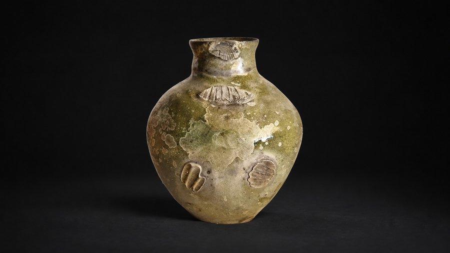 Moss Green Impressed Jar
